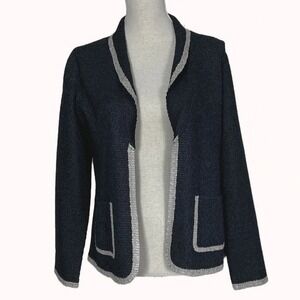 Chico's Travelers Collection Blazer Women Size 0 Black Taupe Trim Open Front‎